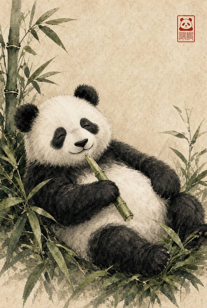 Panda resting in bamboo